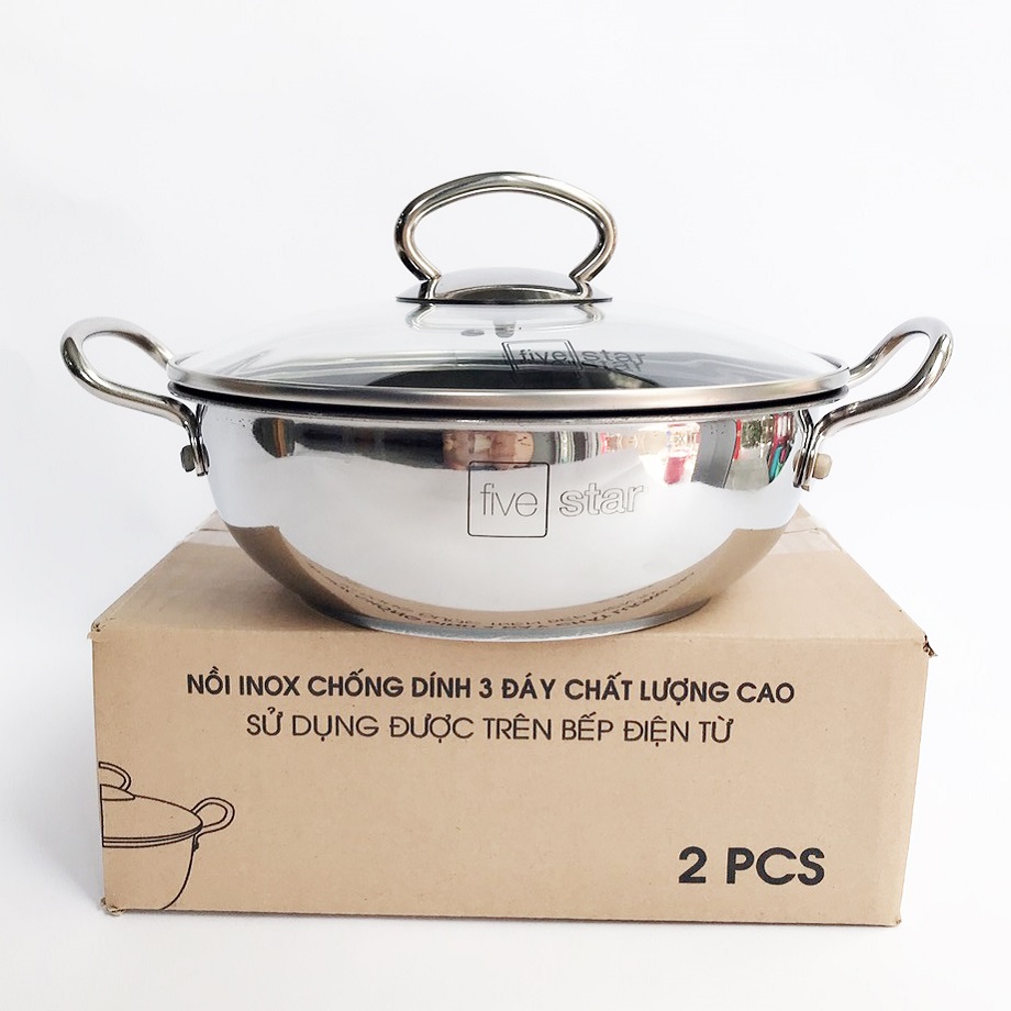 Nồi kho cá chống dính Inox 3 đáy nắp kính Fivestar 18-20-22-24cm - Sử dụng bếp từ