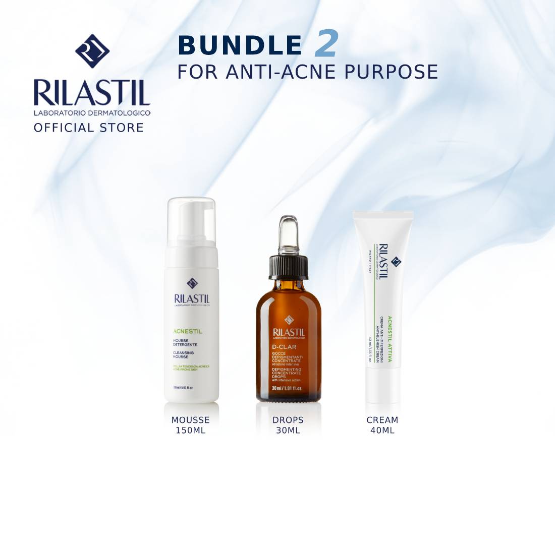 Gambar Rilastil Anti acne Care Pack Acnestil Face Cleansing Mousse   Acnestil Cream   D Clar Depigmenting Drops (For Anti acne purposes) (BUNDLE 2)