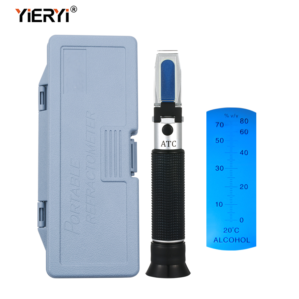 yieryi Portable Refractometer Design For Liquor Alcohol Content Tester 0-80% V/V ATC Refractometer With The Retail Box
