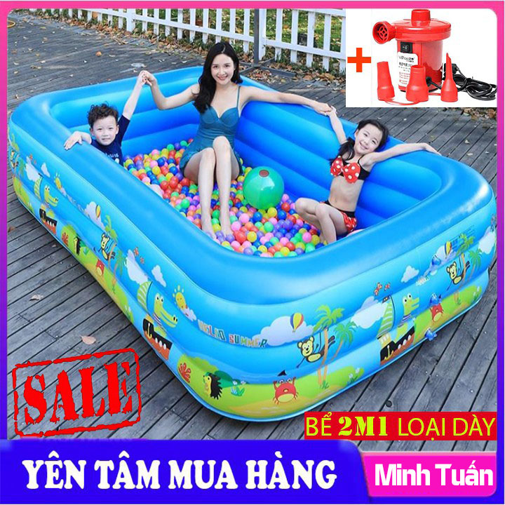 Nhà hơi cho bé bể bơi to khổng lồ Nhà máy tại HCM bán lẻ KAWK245 Bể 2 lớp chống trơn trượt Tặng kèm keo vá bóng