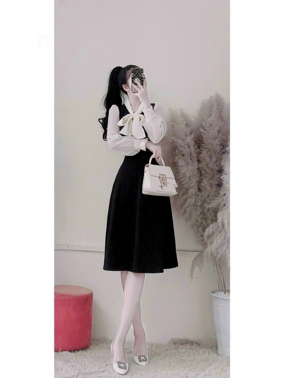 Váy đầm nữ umi phối tay trắng, đầm tiểu thư đi tiệc dáng xoè dể thương