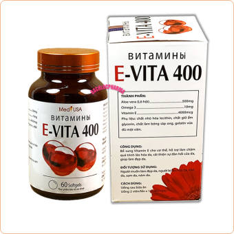 Viên uống đẹp da Evita 400 vitamin E đỏ - Giữ ẩm cho da, Giúp Da Trắng Sáng, Mờ Các Vết Thâm Sẹo, Nám Tàn Nhang,  Ngăn ngừa lão hóa -Hộp 60 Viên