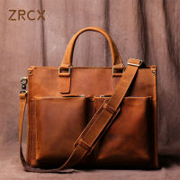 NUPUGOO Vintage Man Handbag Briefcase Men Shoulder Crazy Horse Genuine Leather Bags Brown Business Fashion 14 Inch Laptop Bag