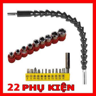 Bộ phụ kiện Vặn Vít Đầy Đủ 22 chi tiết - 10 đầu bắt vít - 9 đầu khẩu - phụ kiện máy khoan - máy bắt vít