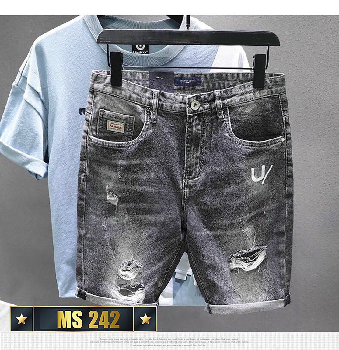 Quần short jean nam rách màu đen, quần short jean nam chất denim, quần short jean nam thời trang-PV88 FASHION 242