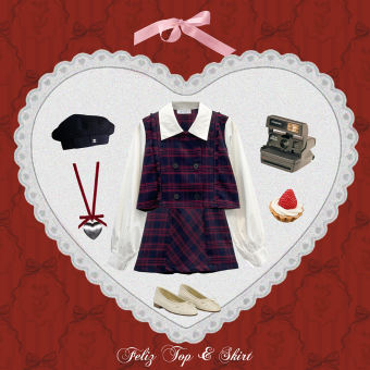 BLEUBIRD Set gồm áo và chân váy vải tweed kim tuyến Feliz Set