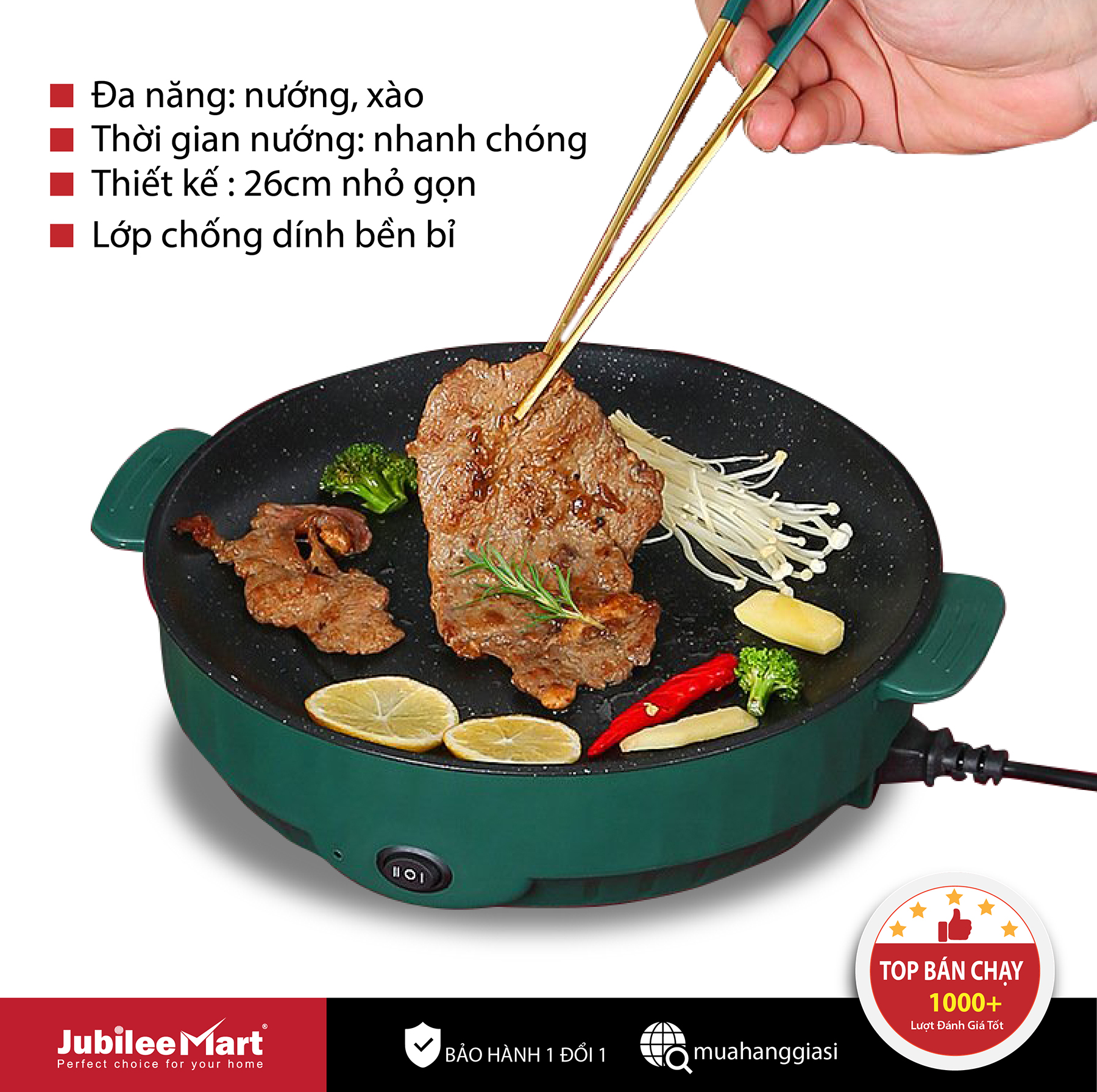 Chảo Nướng Điện Shanban Mini Đa Năng 26cm, Bếp Nướng Điện Chống Dính, Nướng Thịt BBQ Hàn Quốc Si Công Suất 600W Vân Đá Chống Dính - Chảo Nướng Điện Cao Cấp - Chảo Nướng Mini Chống Dính Công Nghệ Hàn Quốc Phủ Vân Đá - BẢO HÀNH NẾU LỖI