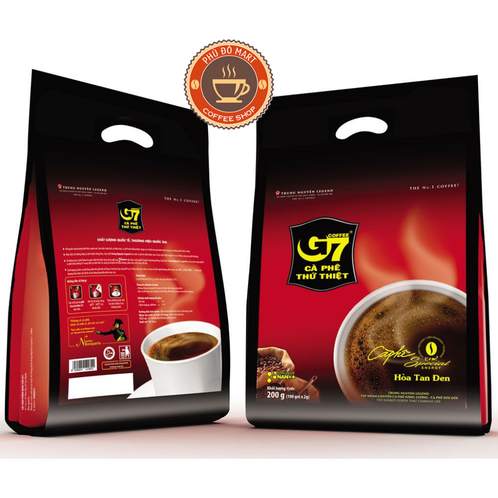 FRESHIPMAX - Cà Phê G7 Hòa Tan Đen Không Đường - Bịch 100 gói 2g ( Date - 8/2024)