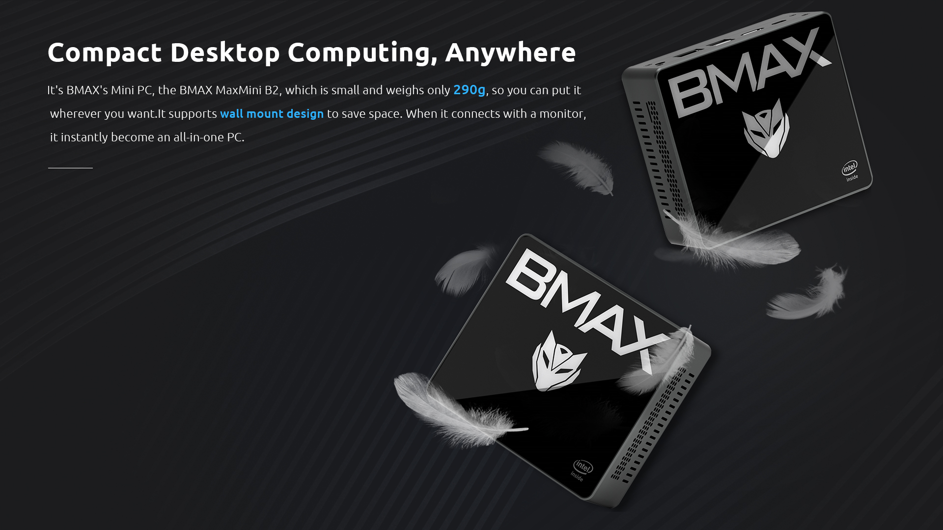 มุมมองเพิ่มเติมของสินค้า BMAX B2 Mini PC CPU Intel Quad Core 2.0GHz GPU Gen9 (18-EUs) RAM 8GB SSD 256GB Expand 2.5" HDD/SSD 1 Year Warranty in Thai