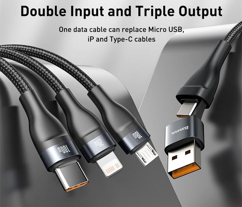 Cáp usb 3 trong 1 sạc nhanh 5a cho iphone pd cáp sạc usb type-c 100w usb-c dây micro usb