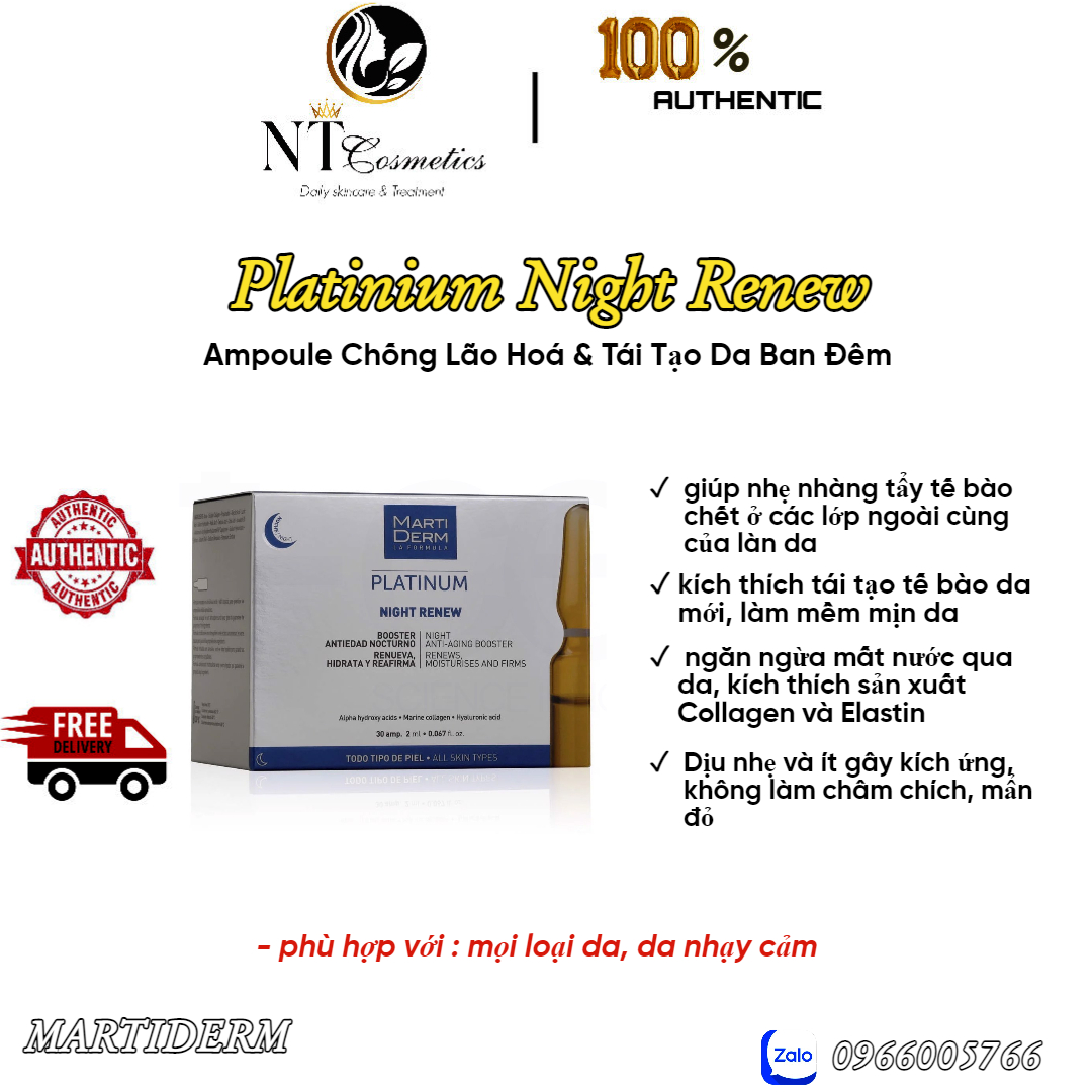 Ampoule chống lão hoá & tái tạo da ban đêm - martiderm platinum night renew ampoule - xách tay