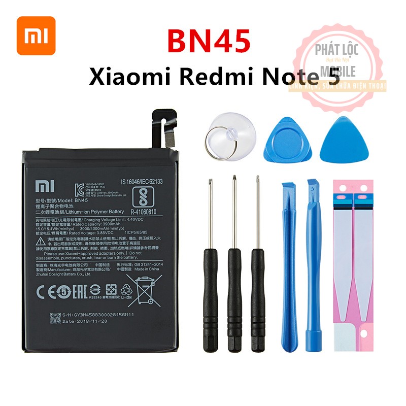 Pin redmi note 5/ note 5 pro, dung lượng 4000mah, mã pin bn45, pin xiaomi redmi note 5 zin công ty bảo hành 3 tháng, tặng kèm bộ tua vit mở máy