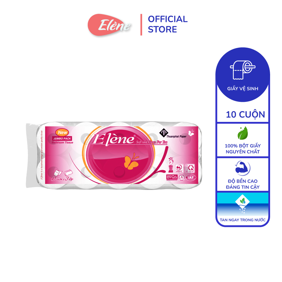 Giấy vệ sinh Elene hồng 10 cuộn 3 lớp - cao cấp chính hãng
