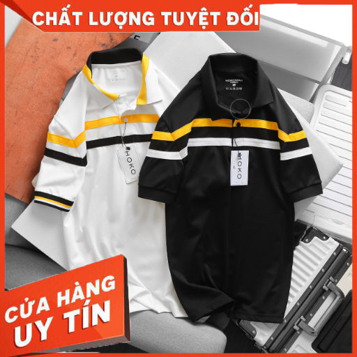 Áo Thun Nam POLO Trơn Vải Cá Sấu Cotton Cao Cấp Ngắn Tay Phối Sọc
