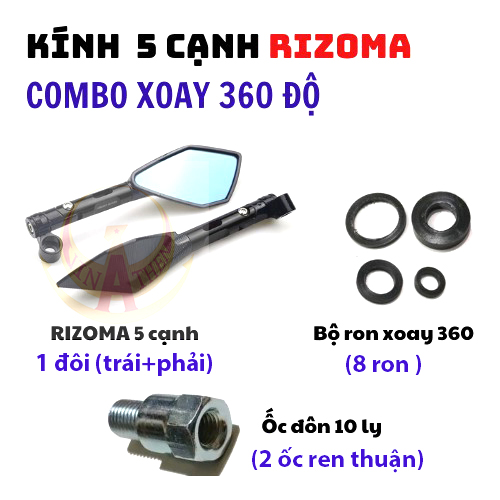 Gương chiếu hậu Rizoma 5 cạnh có chế xoay 360 độ - kính chiếu hậu 5 cạnh Rizoma xoay gập 360