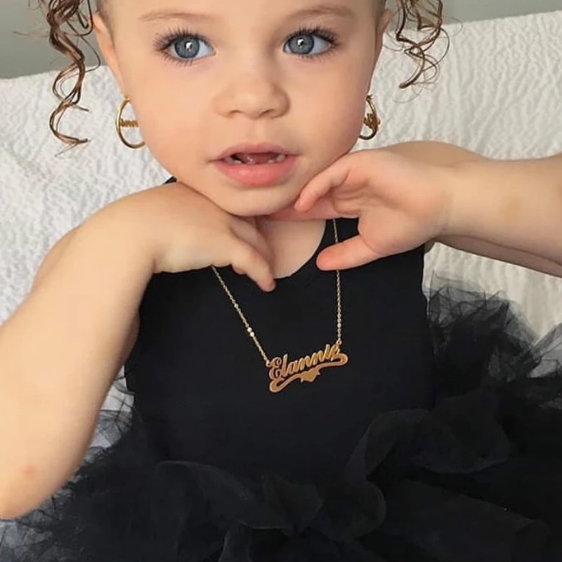 Custom Fashion Stainless Steel Name Necklace Baby Pendant Customized Nameplate Babygirl Choker Necklack Kid Jewelry