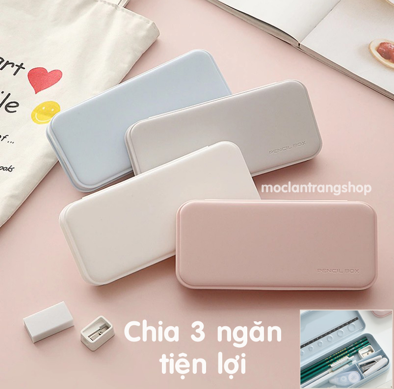 Hộp đựng bút viết chia 3 ngăn màu pastel xinh xắn, bóp viết học sinh chất liệu nhựa cao cấp