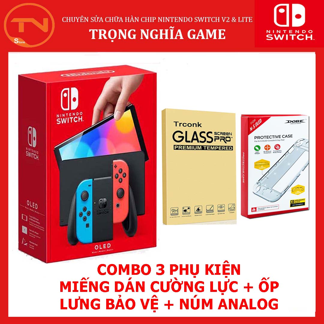 Máy Nintendo Switch Oled màu AEON - Bảo hành 12 tháng + Combo tặng 3 phụ kiện óp lưng bảo vệ + dán cường lực + núm analog