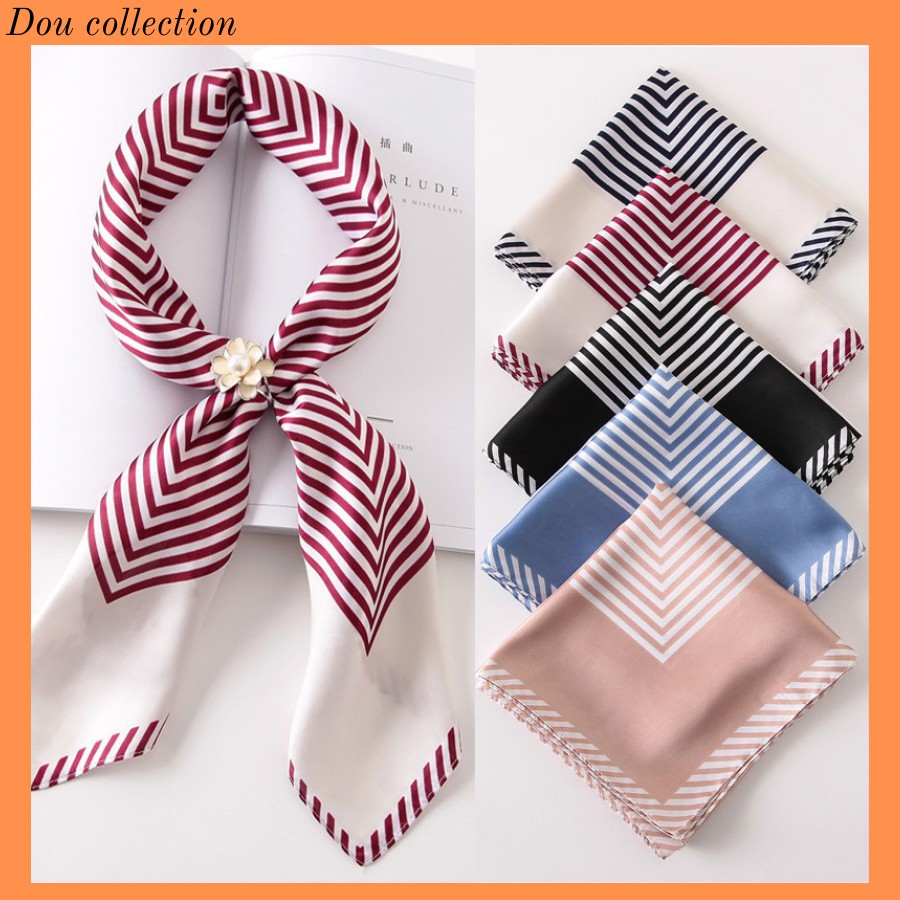 Khăn lụa vuông, khăn turban kẻ sọc - chất liệu chiffon - 70x70cm - mã kl009