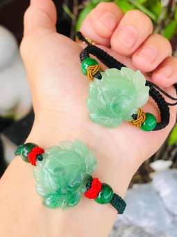 Vòng đeo tay, lắc tay hoa sen phong thủy đá ngọc cẩm thạch tết dây vải