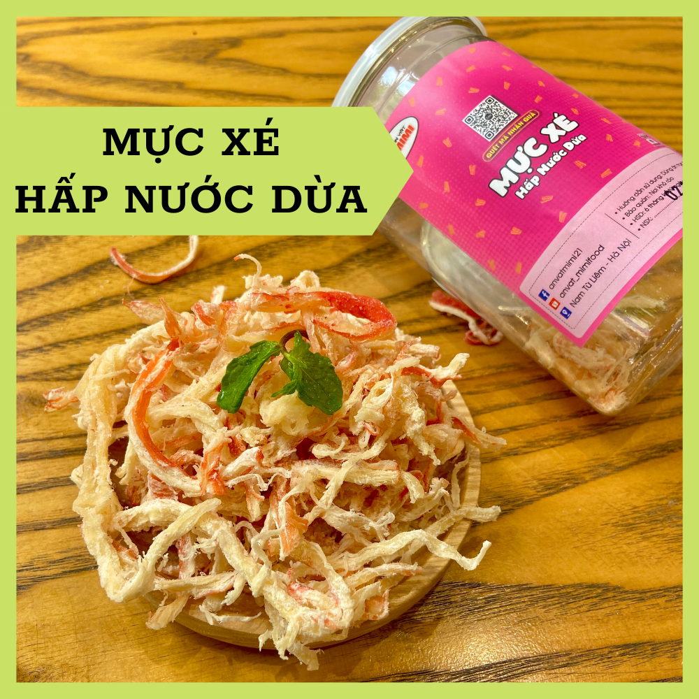 Mực xé sợi hấp nước dừa 200gr | đồ ăn vặt hà nội