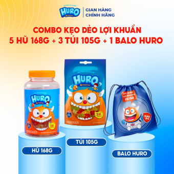 Combo Kẹo Dẻo Lợi Khuẩn 5 Hũ 168g + 3 Túi 105g + 1 Balo HURO