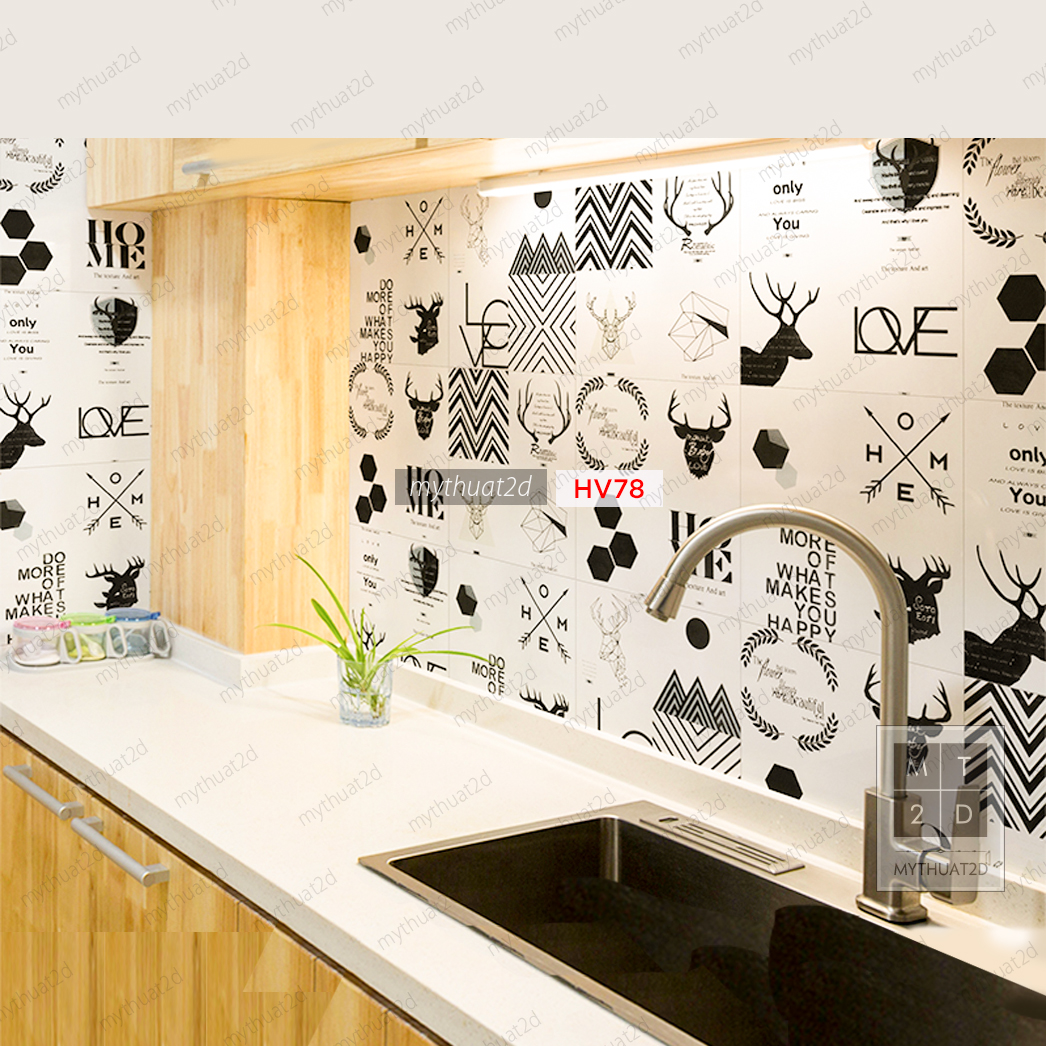 Set 36 ô 20cm Decal gạch bông trang trí dán bếp dán tường - HV78