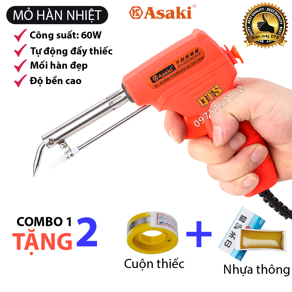 Mỏ hàn tự động đẩy thiếc Asaki AK-9095, 60W, 220VAC, Kích thước 200x160x30mm