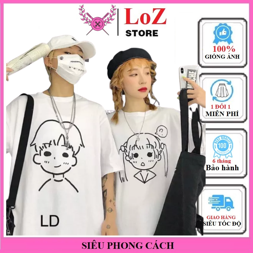 Combo 2 áo -áo đôi nam nữ áo đôi thun in cô bé cậu bé