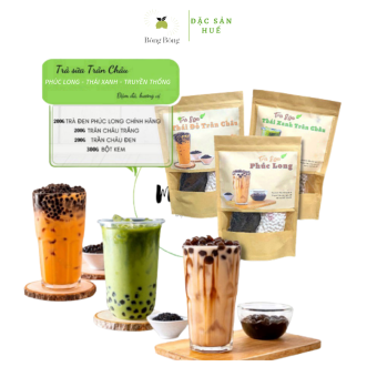 Set Nguyên Liệu Làm Trà Sữa Phúc Long 900G, Hồng Trà, Thái Xanh, Thái Đỏ, Truyền Thống, Trân Châu Đường Đen