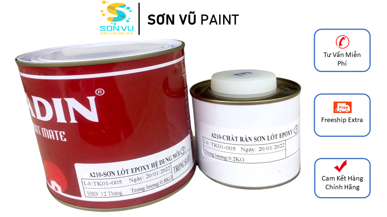 Cadin - Sơn lót epoxy hai thành phần - Màu Trong Suốt cho nền nhà xưởng - bê tông - xi măng - Bộ 1 kg