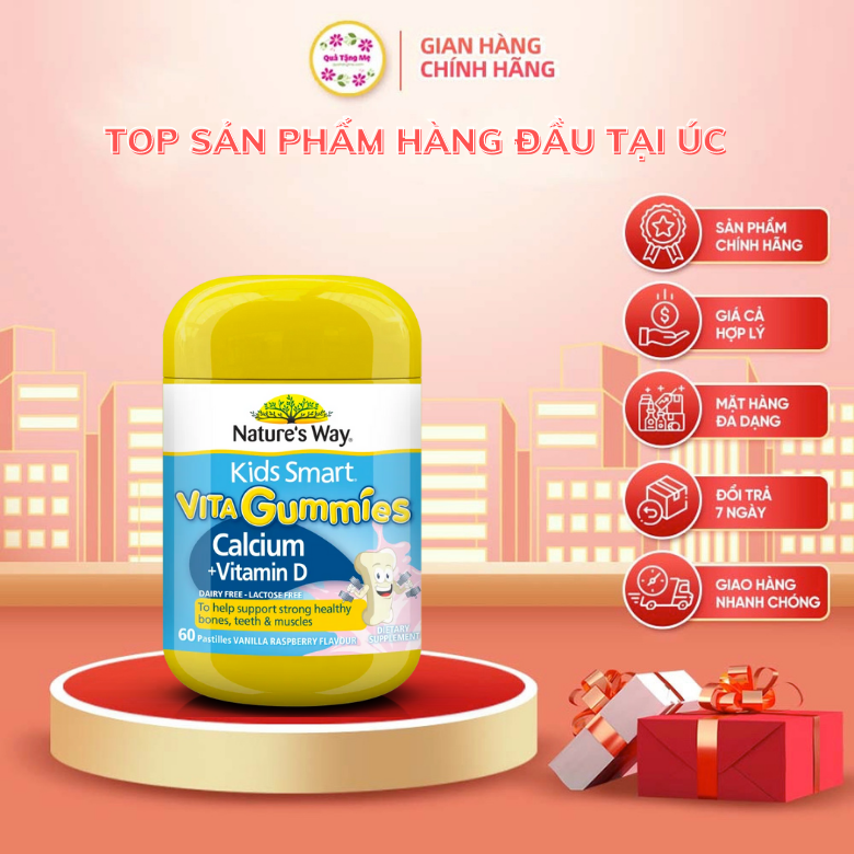 Kẹo dẻo bổ sung Canxi và Vitamin D cho bé 60 viên - Natures Way Kids Smart Vita Gummies Calcium + Vit D