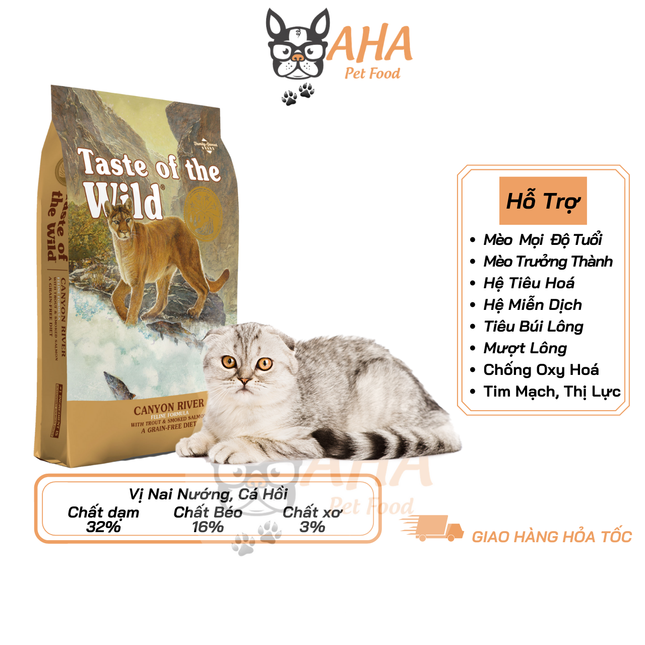 Thức Ăn Cho Mèo Scottish Fold Tai Cụp - Taste Of The Wild - Cá Hồi Xong Khói, Rau Củ, Trái Cây Tự Nhiên, Cung Cấp Protein Cao, Giàu Chất Xơ, Vitamin. Giảm Mùi Phân. Hỗ Trợ Da Lông Bóng Mượt, Hệ Tiêu Hóa, Hệ Miễn Dịch - ahapetfood
