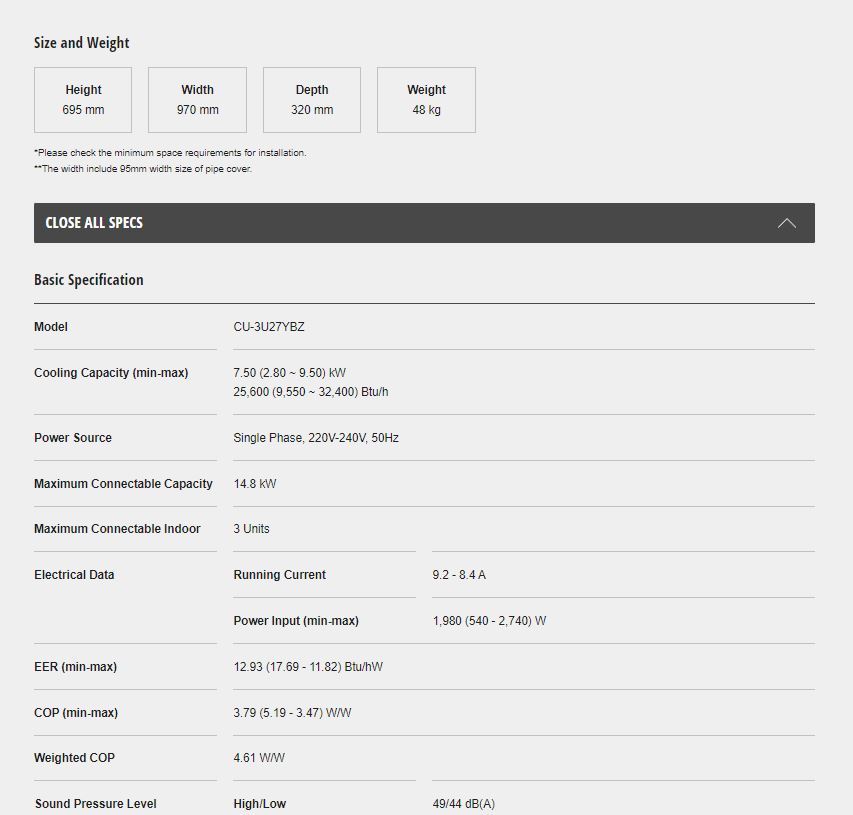Panasonic Wechselrichter Multisplit AirCon CU-3U27YBZ/CS-MPU9YKZ x 2 + MPU12YKZ