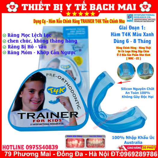 Dụng Cụ Niềng Răng Trainer T4K Hàng ÚC - màu xanh, màu hồng
