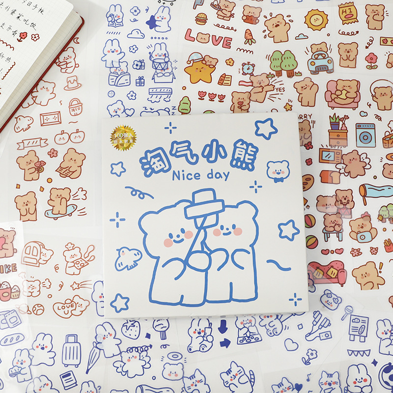 Hộp 100 tấm sticker cute - Gấu Nice day