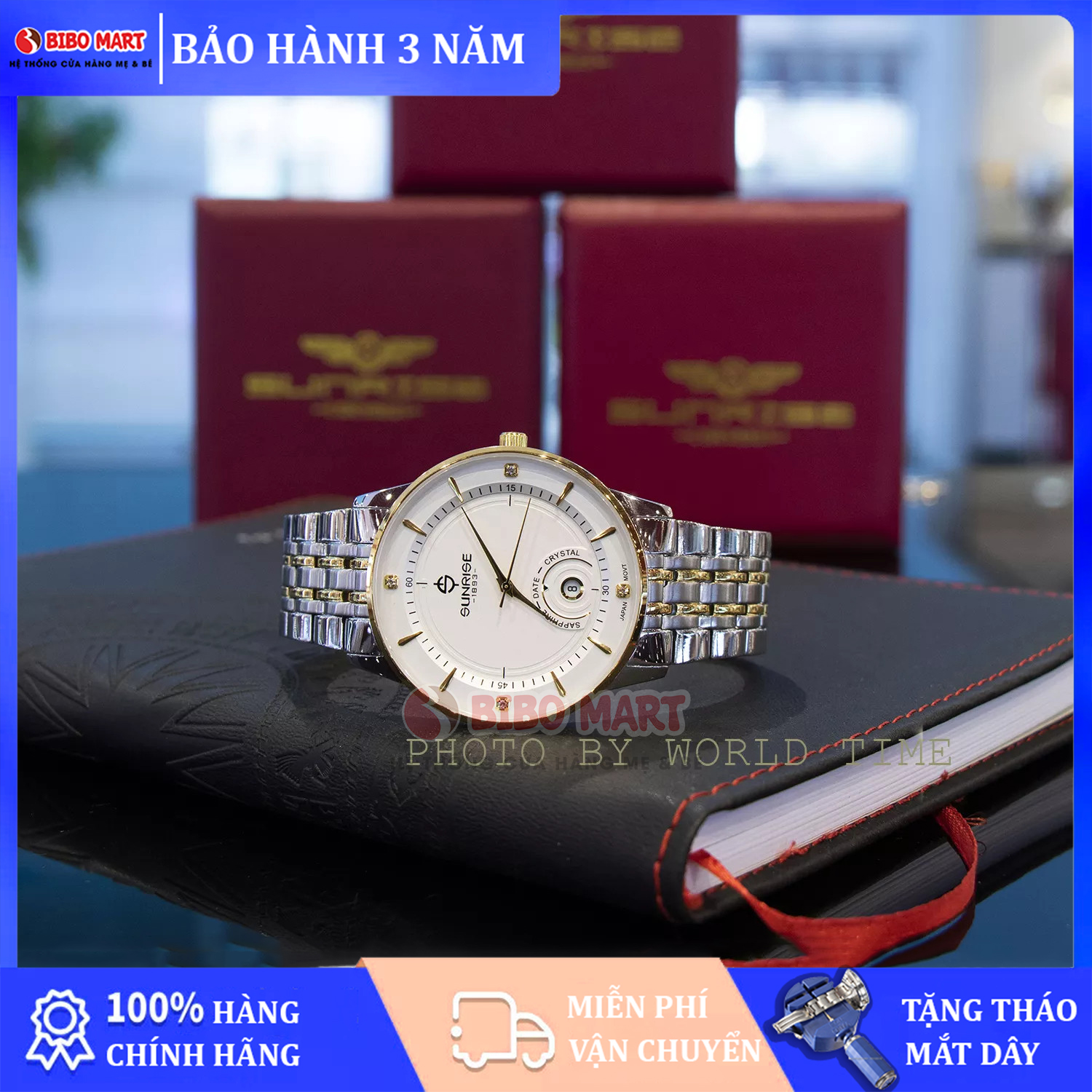 Đồng Hồ Nam Sunrise 1223SA Chính Hãng Full Box Cao Cấp, Kính Sapphire Chống Xước , Chống Nước , Dây Thép Bảo hành 3 Năm Lỗi 1 Đổi 1 Trong 7 ngày