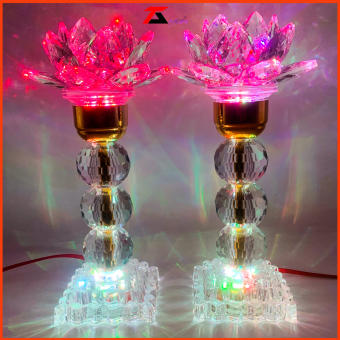 CẶP ĐÈN THỜ SEN PHA LÊ ĐÈN THỜ NGUYÊN KHỐI CAO CẤP, ĐÈN TRANG TRÍ TỦ THỜ