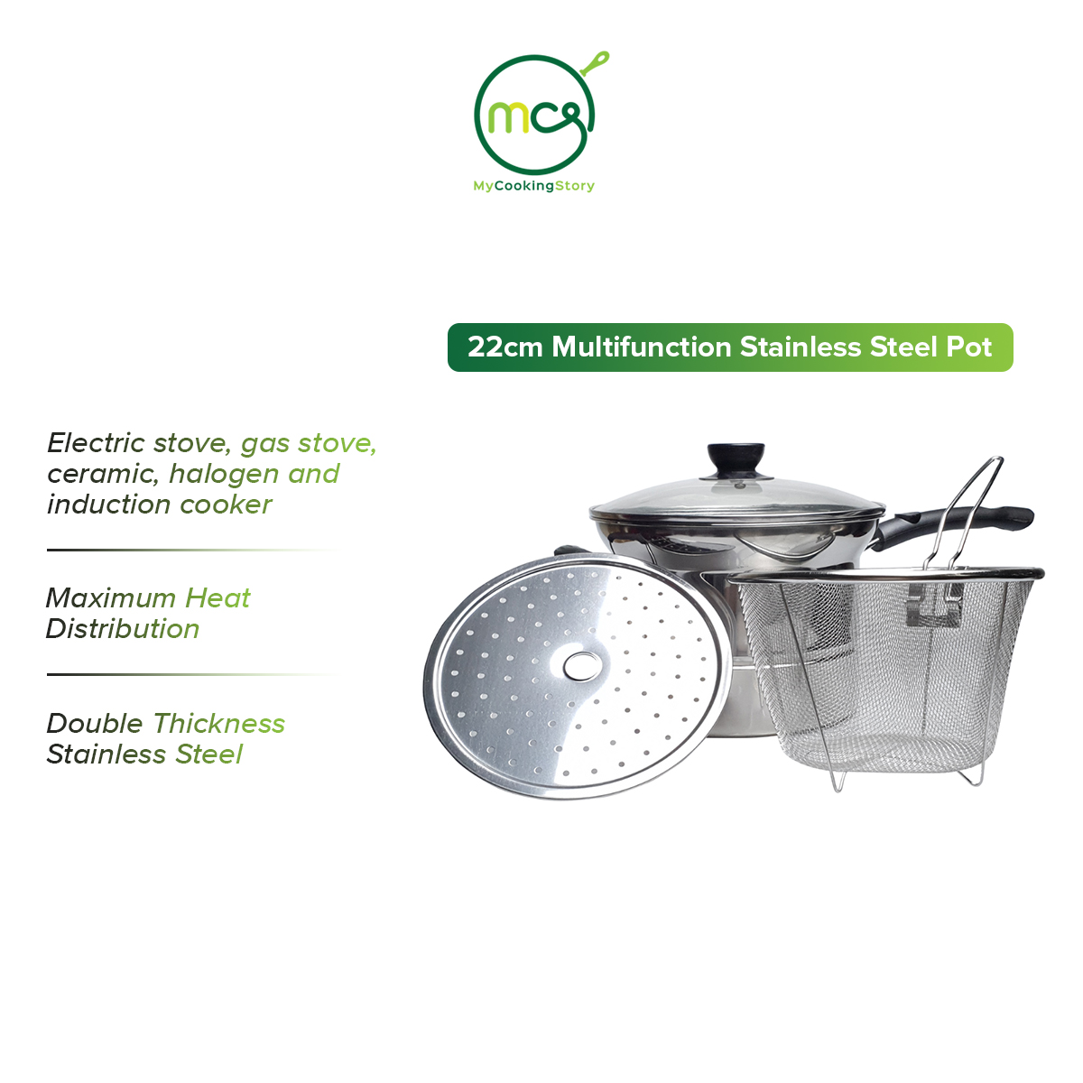 Gambar My Cooking Story   Yuri 22cm Multifunction Stainless Steel Pot