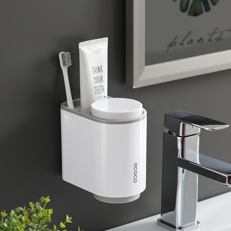 Kệ Để Bàn Chải Và Cốc Đánh Răng ECOCO Dán Tường Cao Cấp ,Giá kệ để đồ nhà tắm lắp đặt dính tường Kèm 2 Cốc