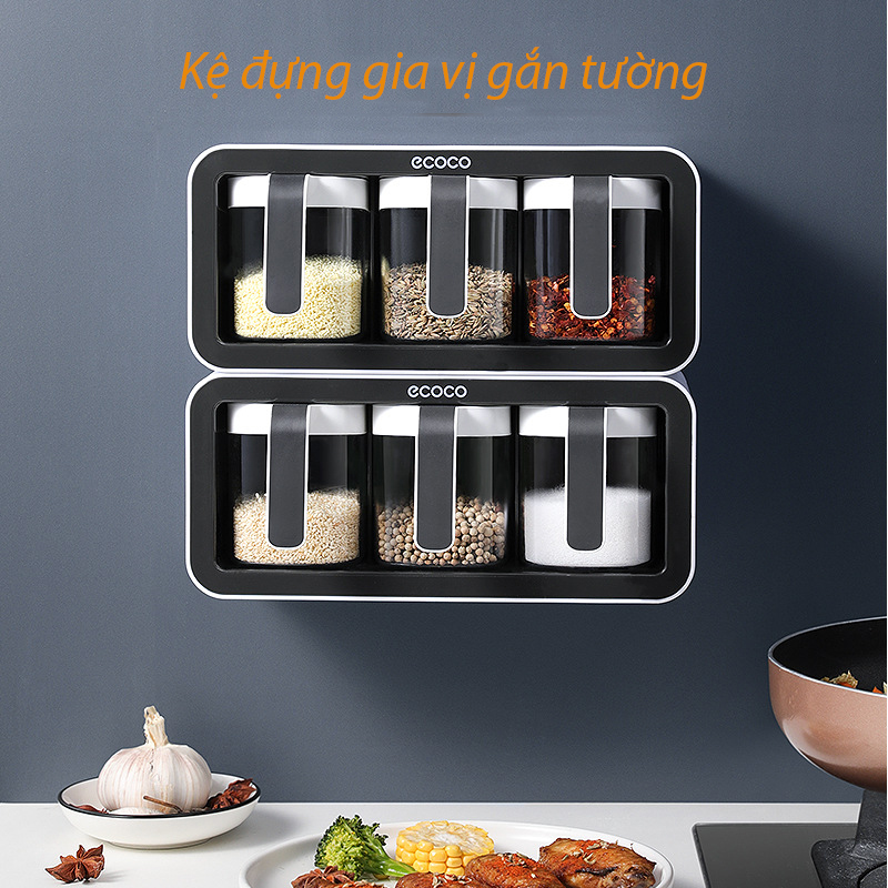 Kệ Đựng Gia Vị Gắn Tường ECOCO E2006 - Loại 2 Ngăn và 3 Ngăn - Tặng Kèm Thìa - Hàng Cao Cấp - Giao Màu Ngẫu Nhiên