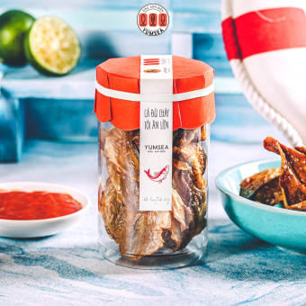 Cá đù cháy tỏi ăn liền, 75g, hũ, mẫu tobita, Yumsea