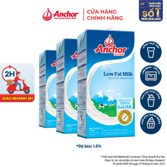 GIẢM 20K ĐƠN 279K + GIẢM 20K PHÍ SHIP ĐƠN 99K [GIAO HÀNG HỎA TỐC - HCM] Combo 3 sữa tươi tiệt trùng Anchor ít béo hộp 1 lít