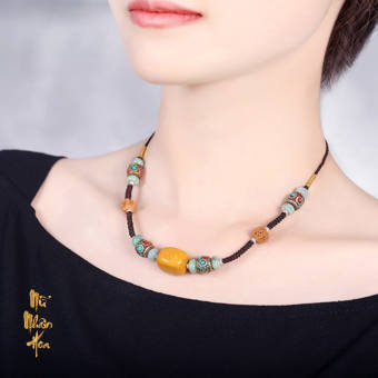 VC108 Vòng Cổ Đá Thạch Anh Vàng, Ngọc Phỉ Thuý, Hạt Bồ Đề