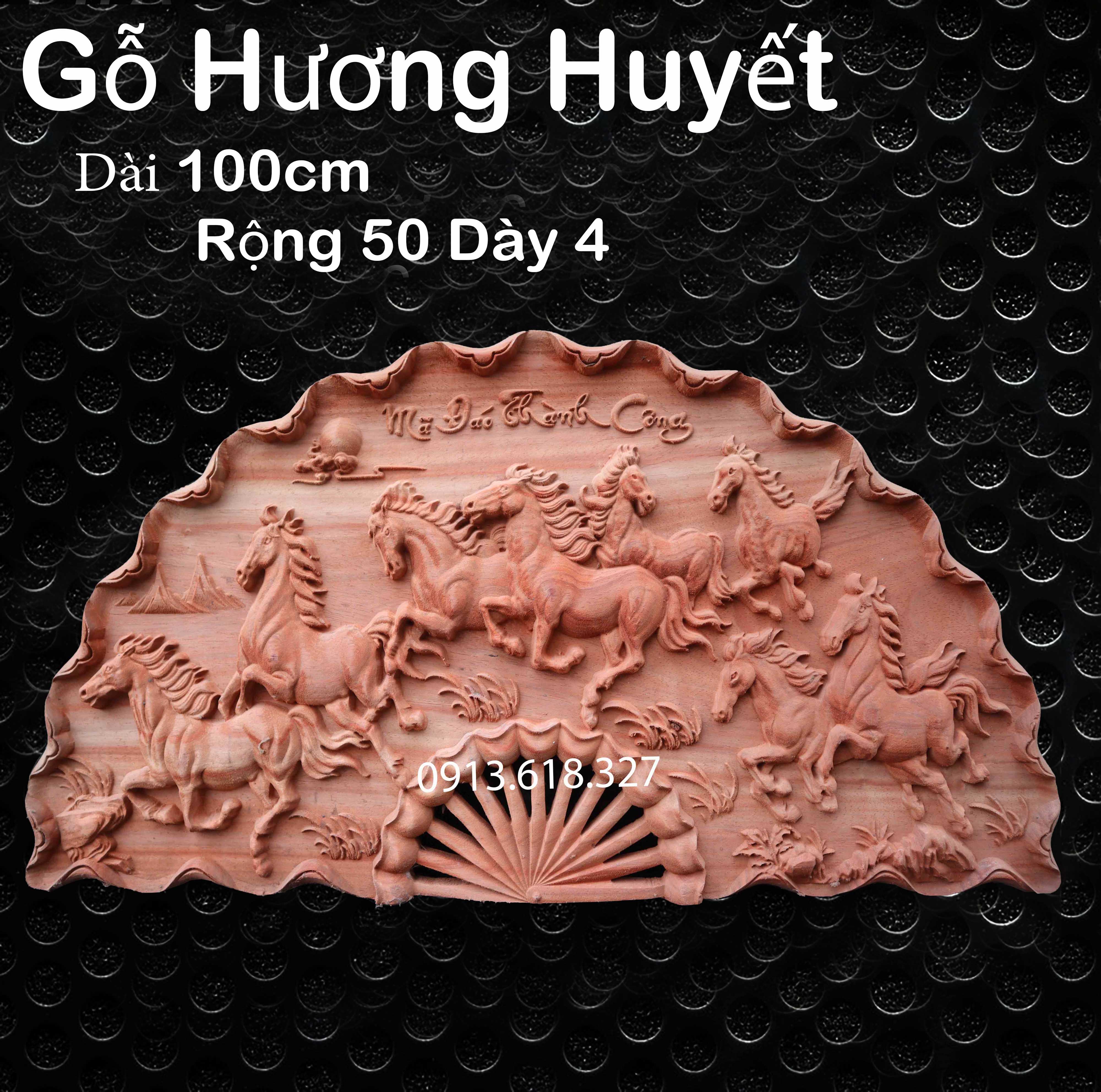 Tranh nguyên khối quạt mã đáo thành công gỗ hương đỏ cỡ 100x50