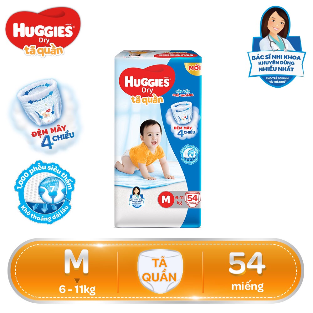 Tã quần huggies size m54 dùng cho trẻ từ 6 đến 11 kg