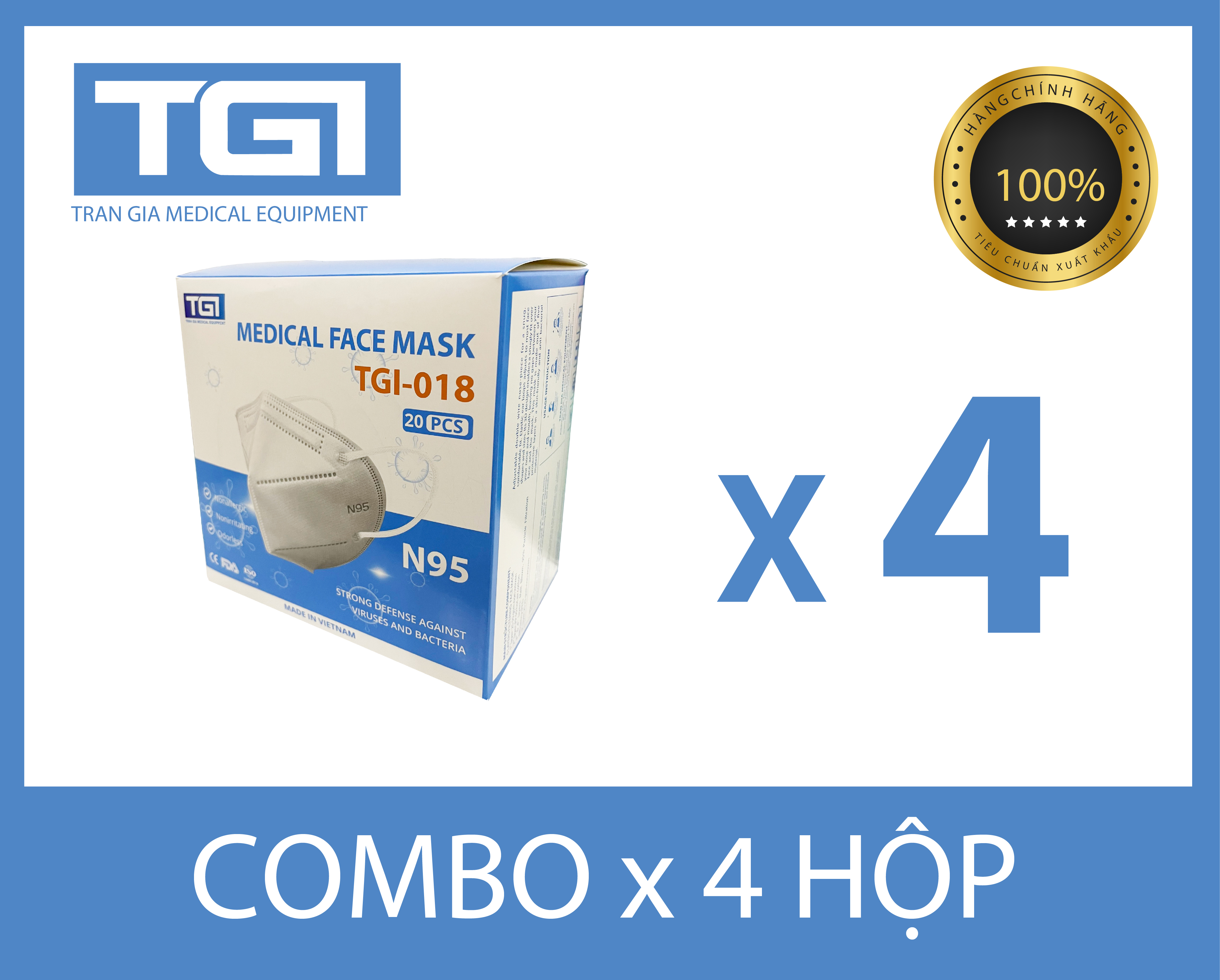 Combo 4 hộp khẩu trang y tế tgi-018 - chính hãng 4 hộp 80 cái