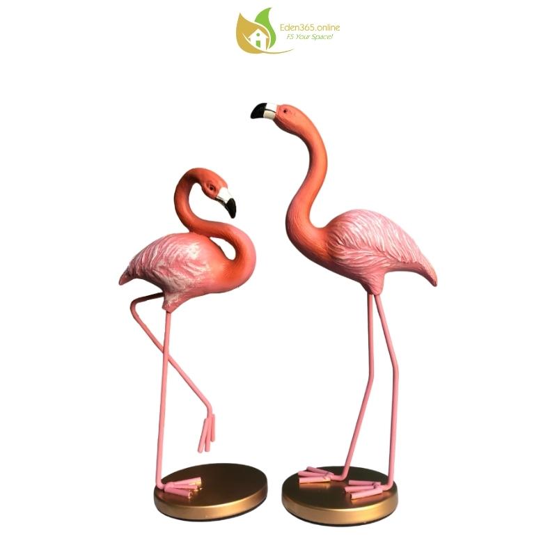Bộ tượng chim hồng hạc, tượng trang trí đôi uyên ương hồng hạc chất liệu Polyresin, trang trí nội thất, decor quán cafe - Eden