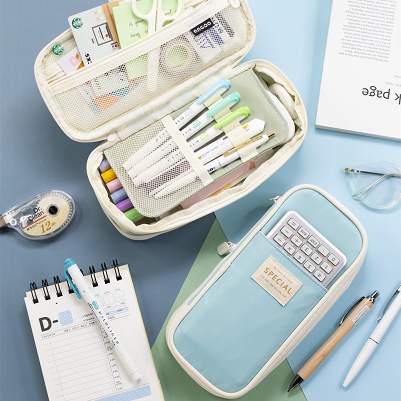 Angoo [Pure] color Pencil Case, Multi Slot Pen Bag, Big Storage