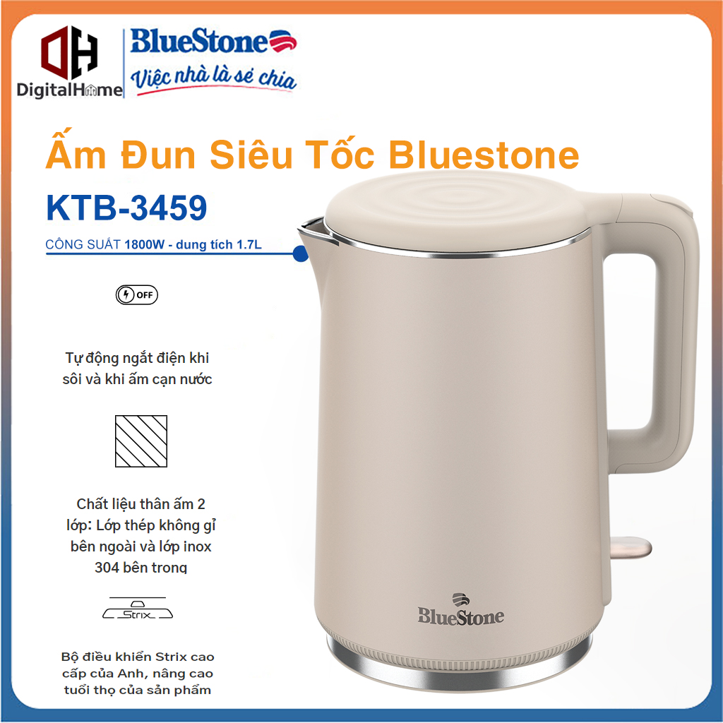 Ấm đun siêu tốc bluestone ktb-3459, công suất 1800w, dung tích 1,7 lít, bảo hành chính hãng 2 năm